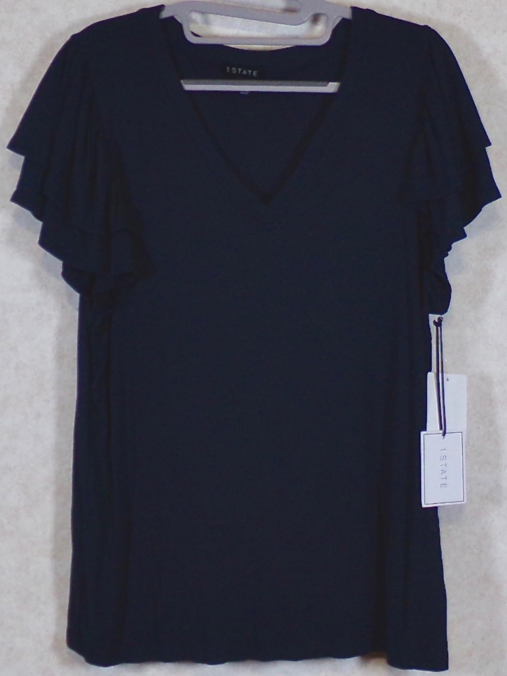 NWT 1.State Indigo Night Blue V-Neck Top, Ruffled Sleeves, Sz XXL